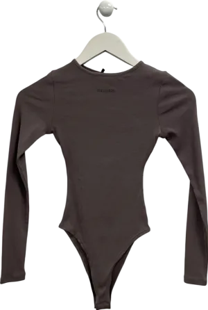 Vanquish Grey Restore Long Sleeve Ribbed Bodysuit In Cinder Brown UK XS