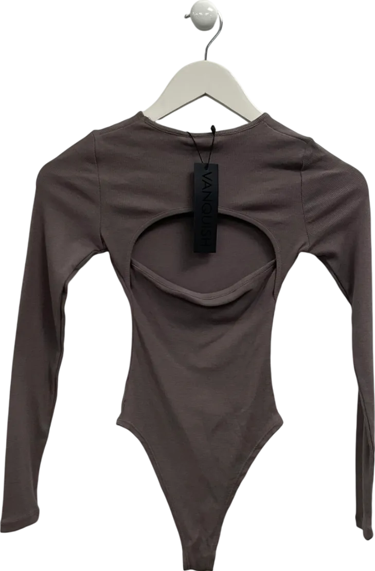 Vanquish Grey Restore Long Sleeve Ribbed Bodysuit In Cinder Brown UK XS