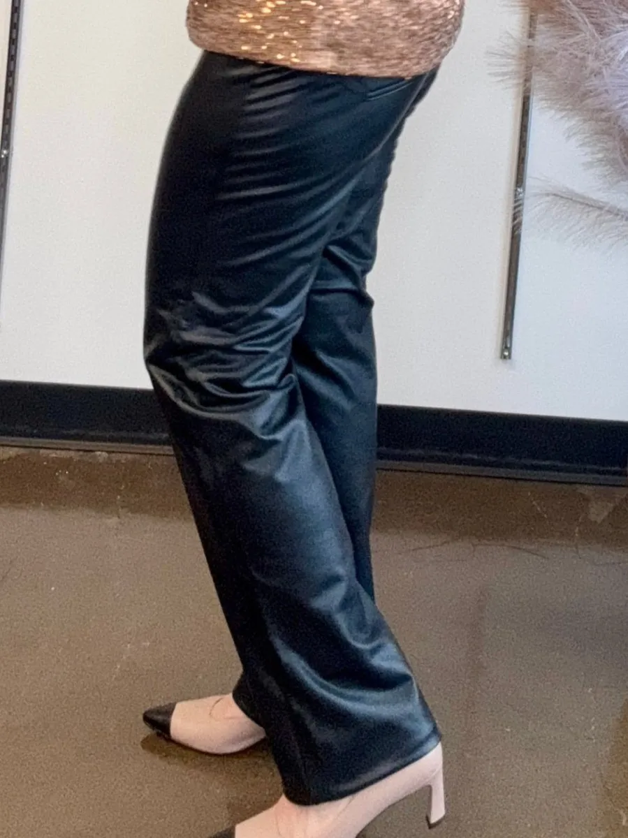 Vegan Leather High-Rise Pants-FINAL SALE