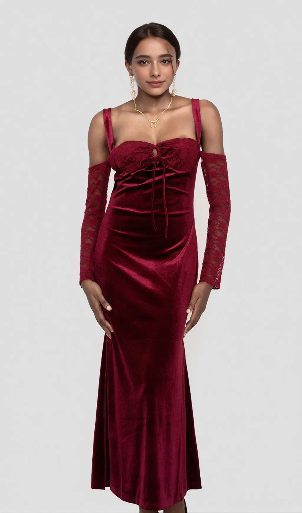 VELVET MAXI DRESS IN WINE