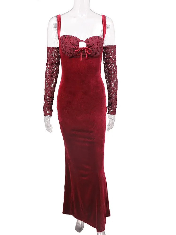 VELVET MAXI DRESS IN WINE