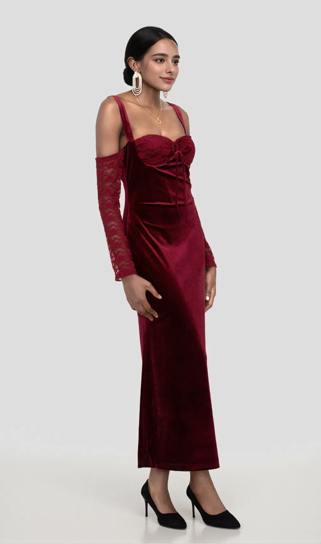 VELVET MAXI DRESS IN WINE