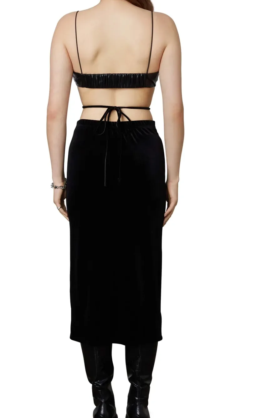 Velvet Tie Waist Midi Skirt