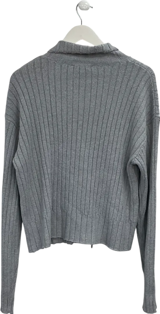 White Fox Grey Ribbed Zip Through Jacket UK L/XL