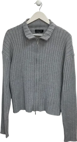 White Fox Grey Ribbed Zip Through Jacket UK L/XL