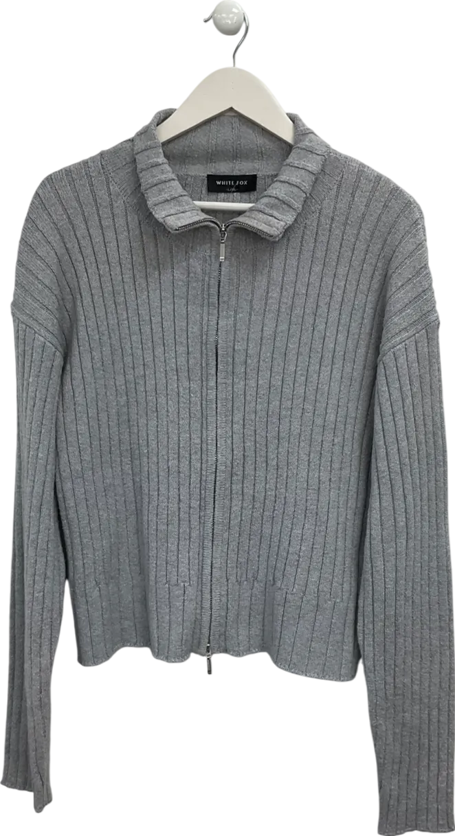 White Fox Grey Ribbed Zip Through Jacket UK L/XL