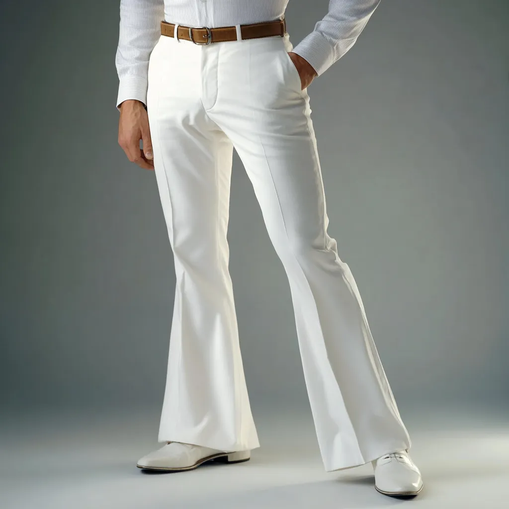 White Men's Flare Pants - Vintage 70s Disco Bell Bottom Trousers | Stylish Relaxed Fit