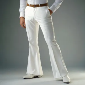 White Men's Flare Pants - Vintage 70s Disco Bell Bottom Trousers | Stylish Relaxed Fit