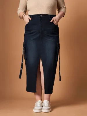 Women Black Blast Denim Side Pocket Skirt-SFSKRT30464