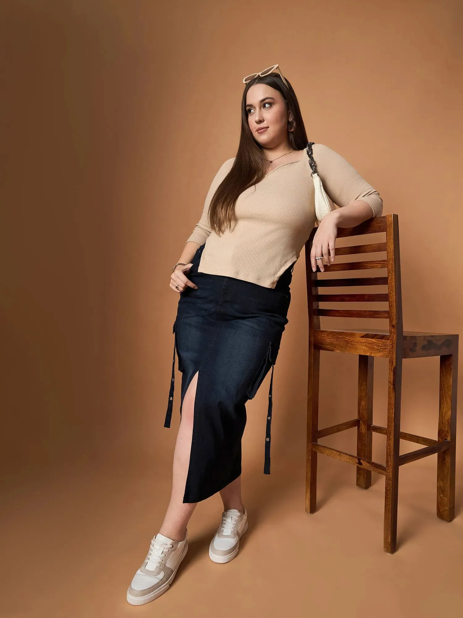 Women Black Blast Denim Side Pocket Skirt-SFSKRT30464