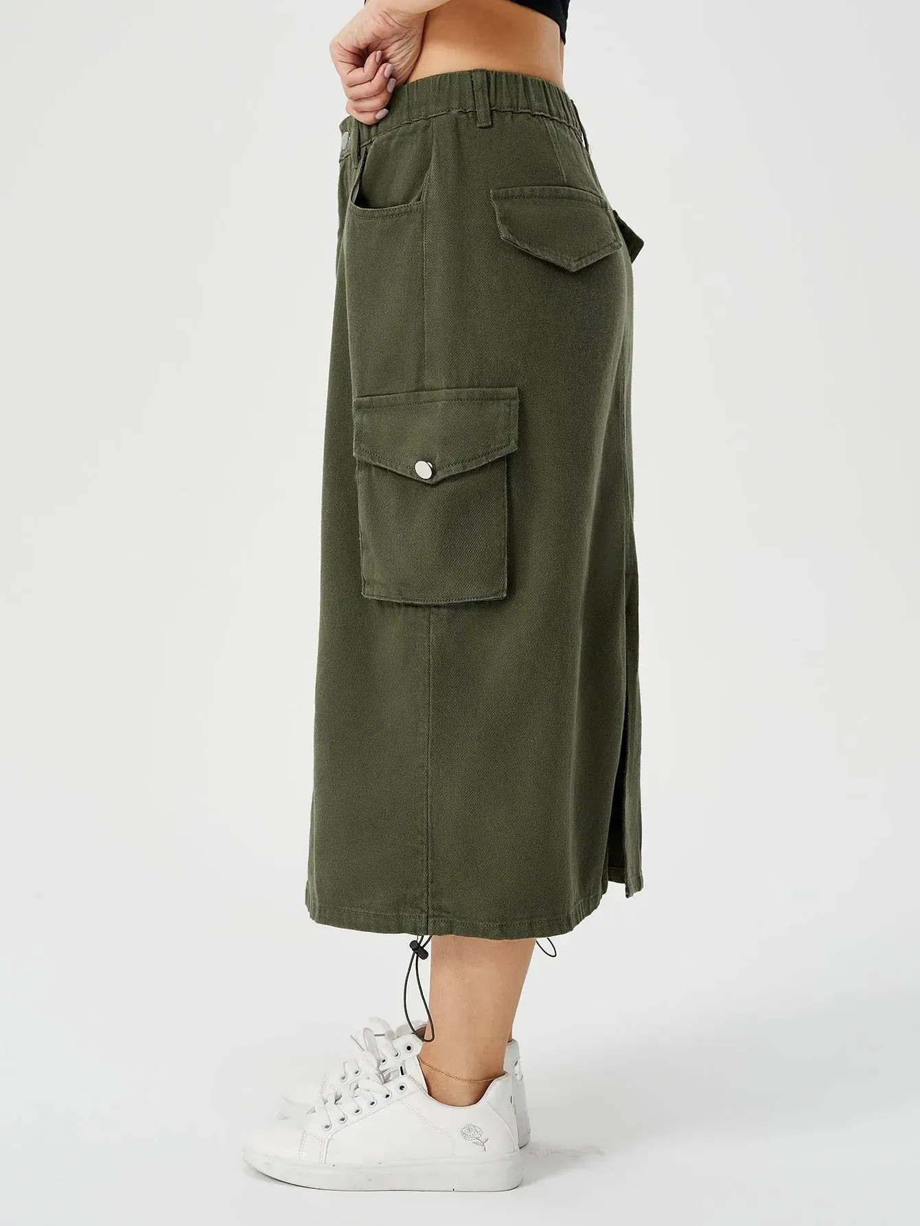 Women Casual Street wear High waisted Pencil Midi Cargo Skirt