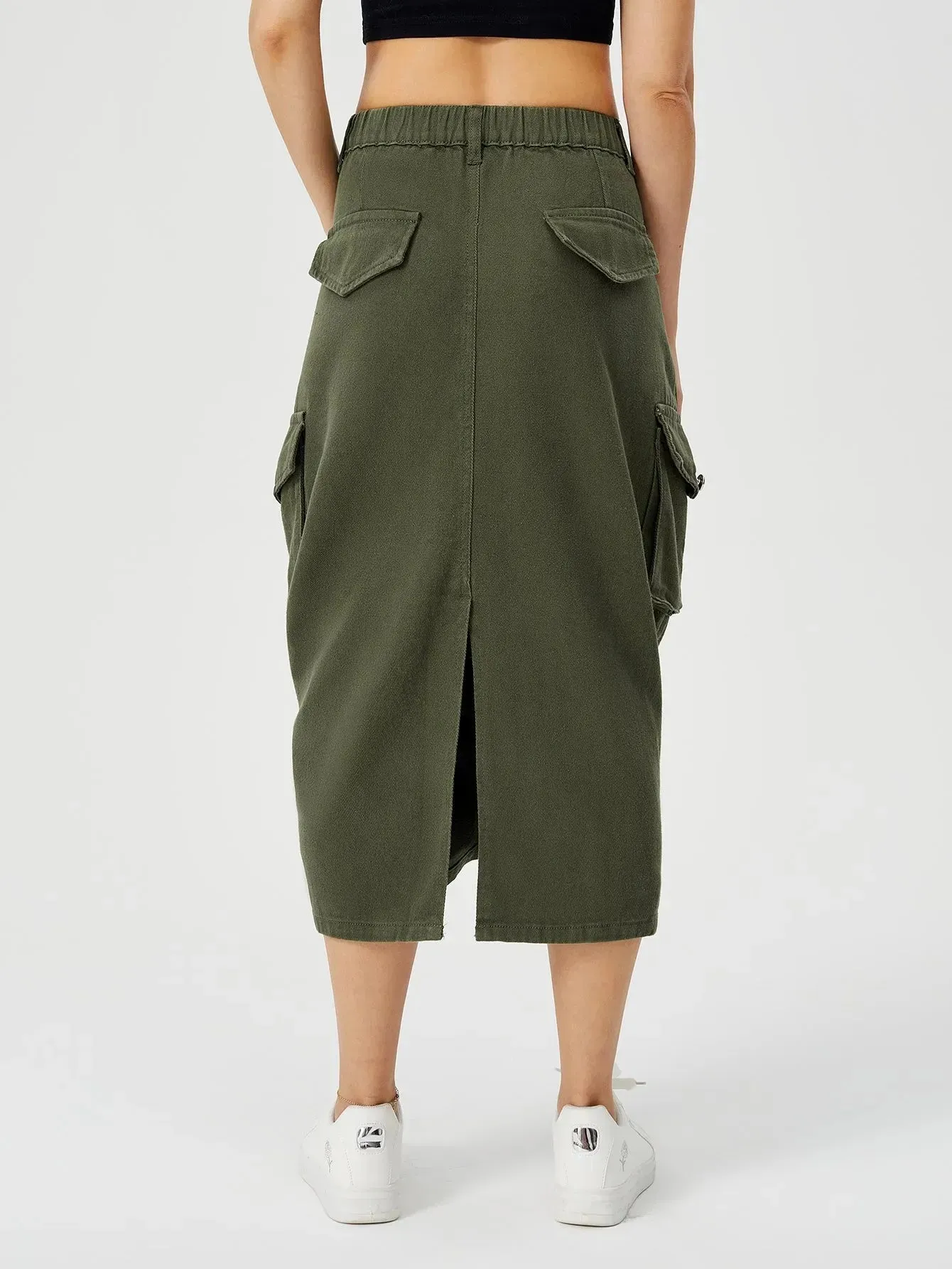 Women Casual Street wear High waisted Pencil Midi Cargo Skirt