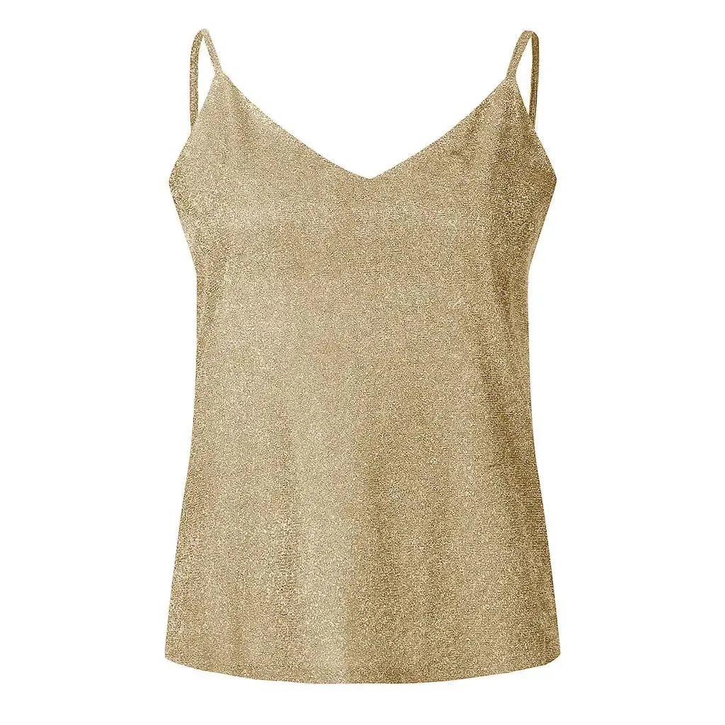 Women Halter Rhinestones Bling Tank Tops Shiny Beach Bralette Party Club Gold Metal Diamond-Studded Camisole Top for Ladies