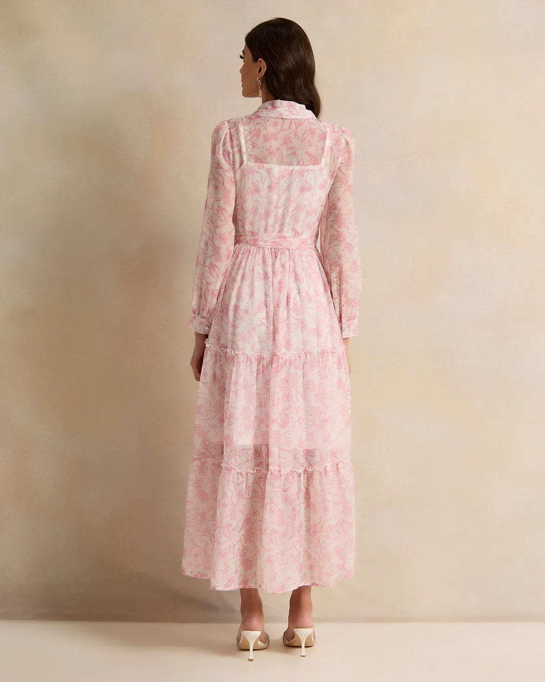 Women Pink Printed Collared Maxi Dress