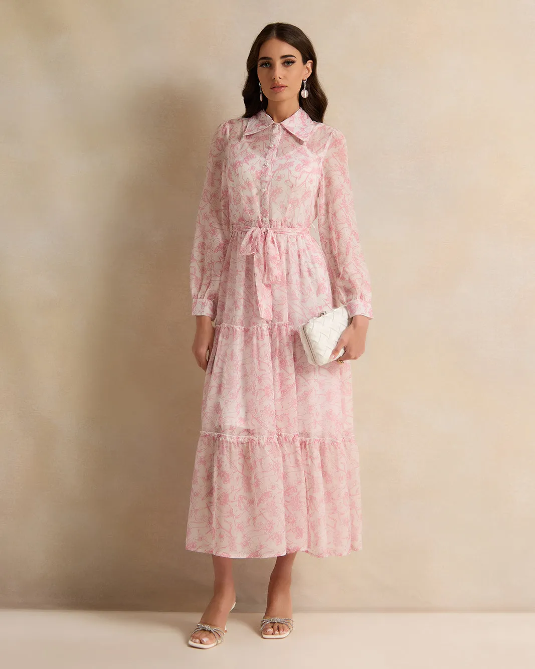Women Pink Printed Collared Maxi Dress