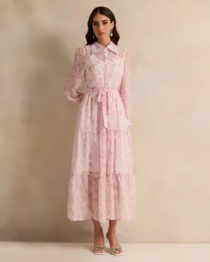 Women Pink Printed Collared Maxi Dress