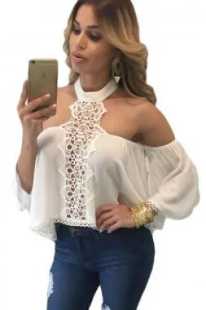 Women Style Off Shoulder Tops est Woman White Neck Bare Shoulders Flare Crop Top