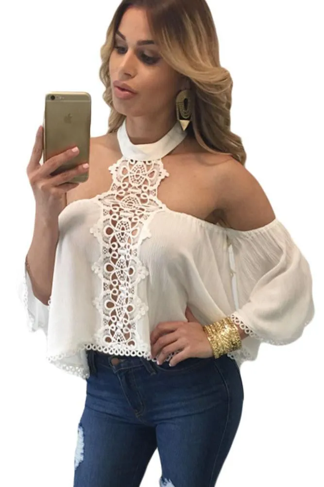 Women Style Off Shoulder Tops est Woman White Neck Bare Shoulders Flare Crop Top