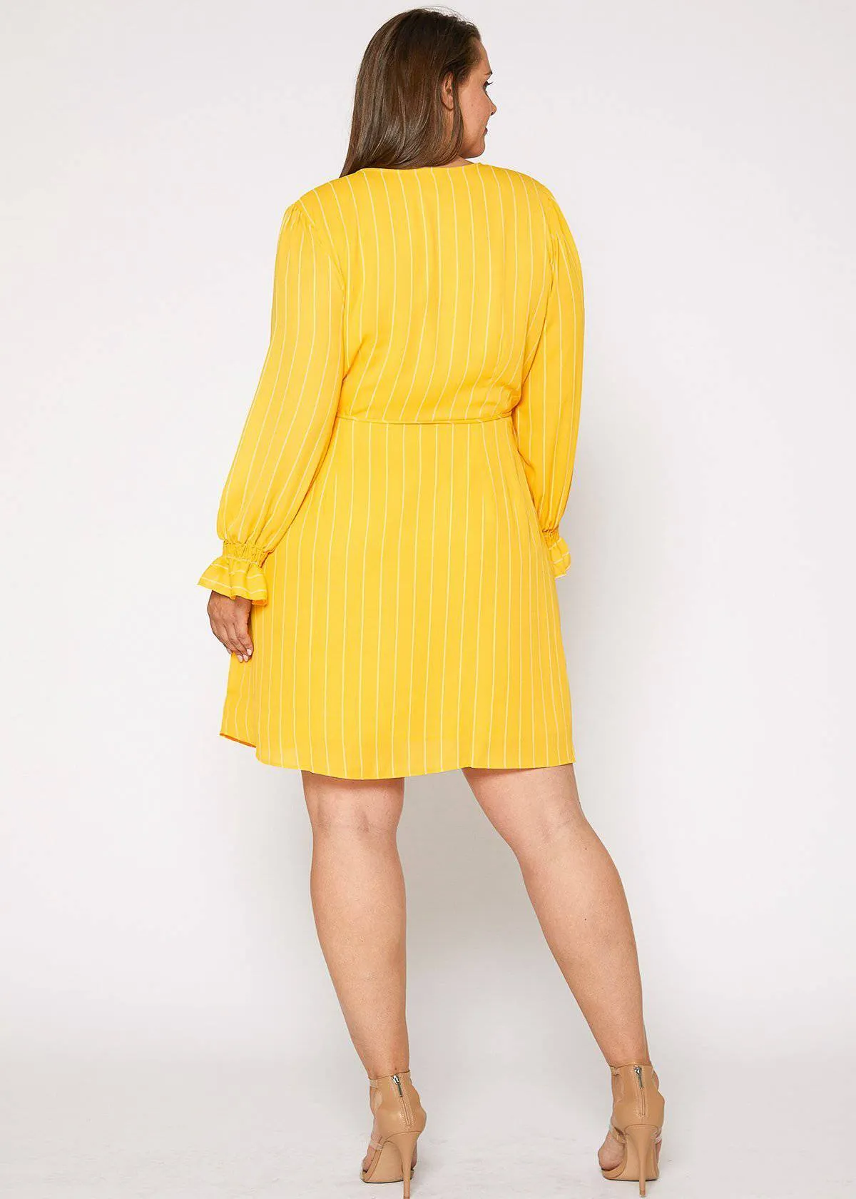 Women's Plus Size Smocked Bell Sleeve Wrap Dress in Yellow