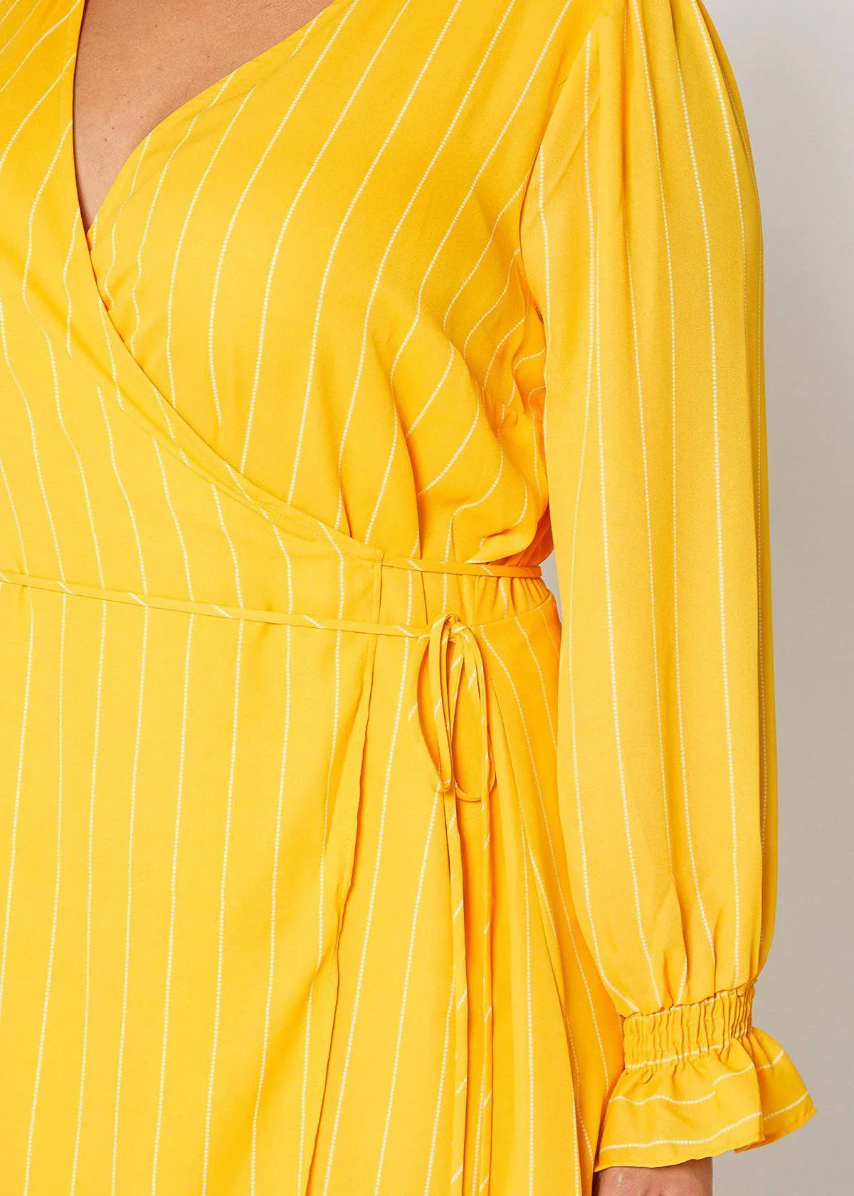 Women's Plus Size Smocked Bell Sleeve Wrap Dress in Yellow