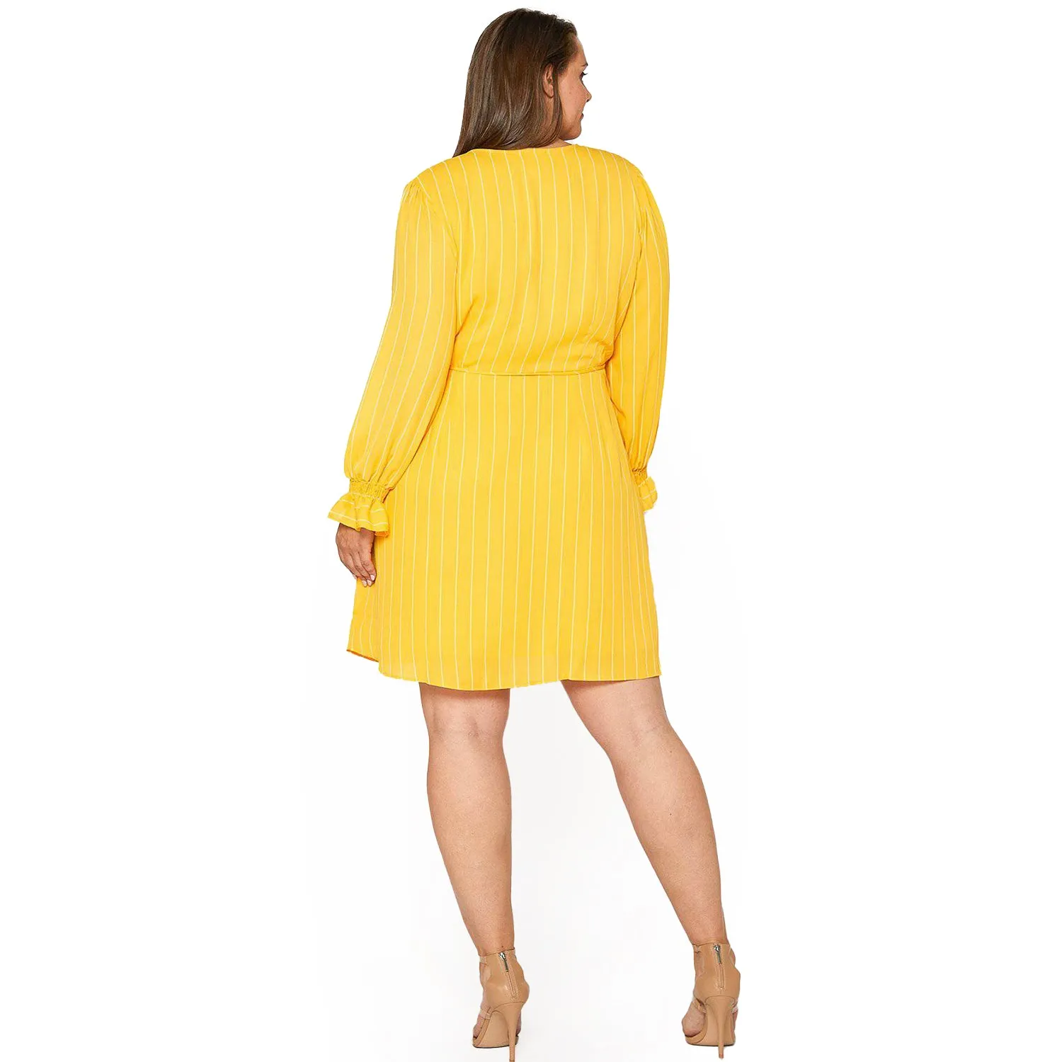 Women's Plus Size Smocked Bell Sleeve Wrap Dress in Yellow