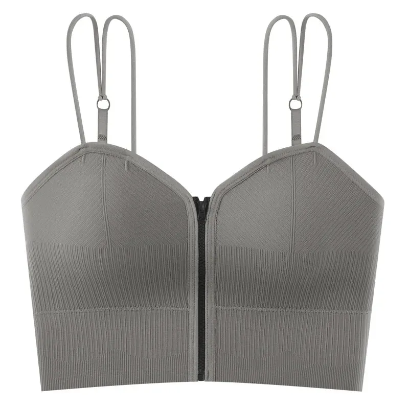 Women's Seamless Crop Tops - Sports Tank Top, Vneck Ribbed Bralette, Sexy Lingerie Cami