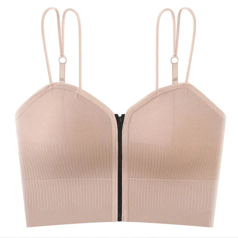 Women's Seamless Crop Tops - Sports Tank Top, Vneck Ribbed Bralette, Sexy Lingerie Cami
