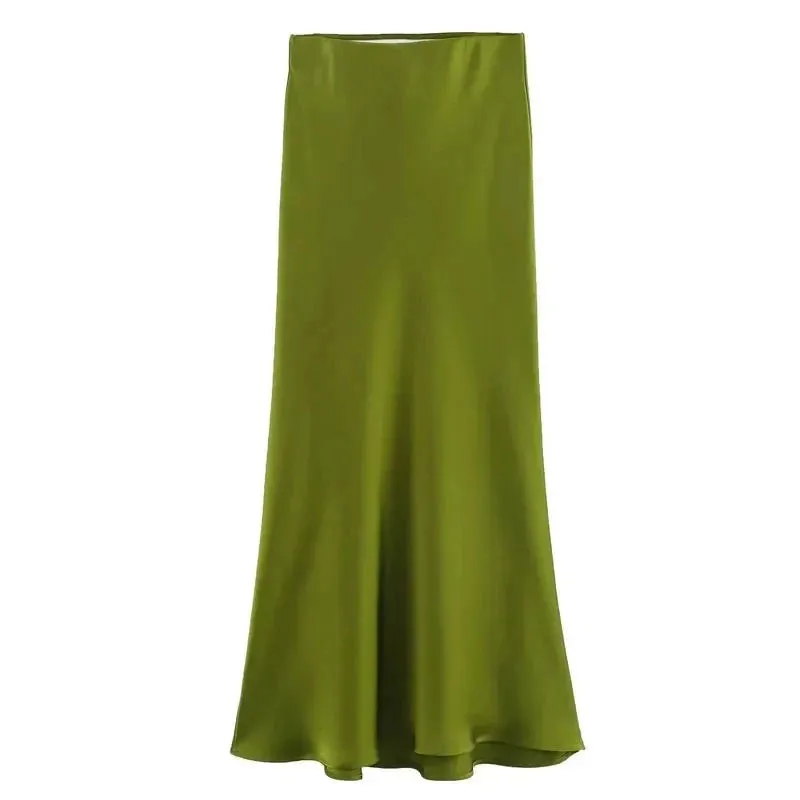 Women's Skirts Basic Satin Skirt High Waist Stylish Long Skirts Midi Chic And Elegan