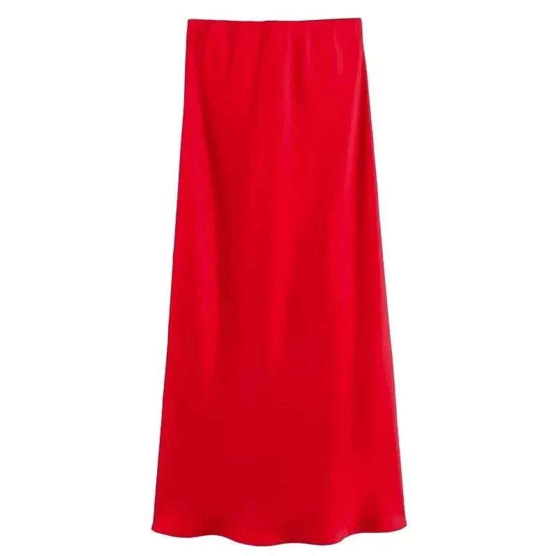Women's Skirts Basic Satin Skirt High Waist Stylish Long Skirts Midi Chic And Elegan