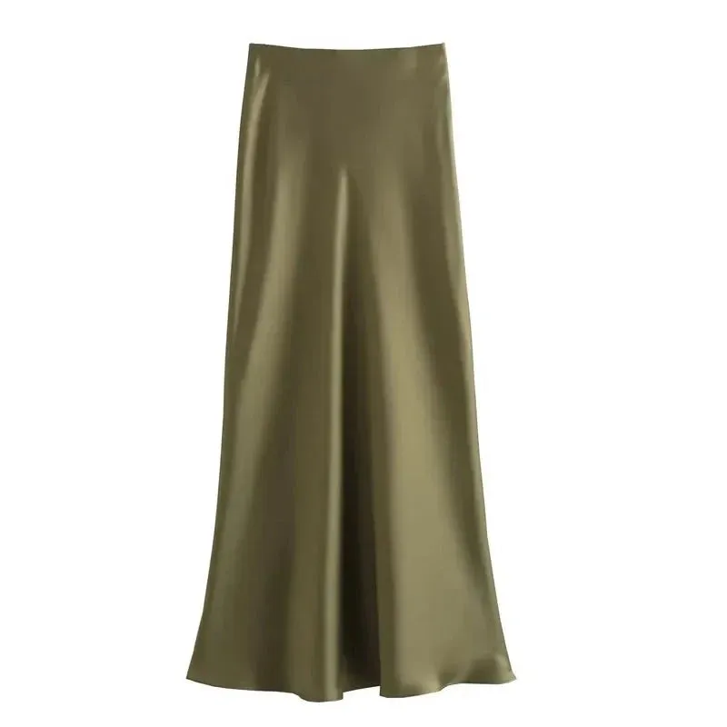 Women's Skirts Basic Satin Skirt High Waist Stylish Long Skirts Midi Chic And Elegan