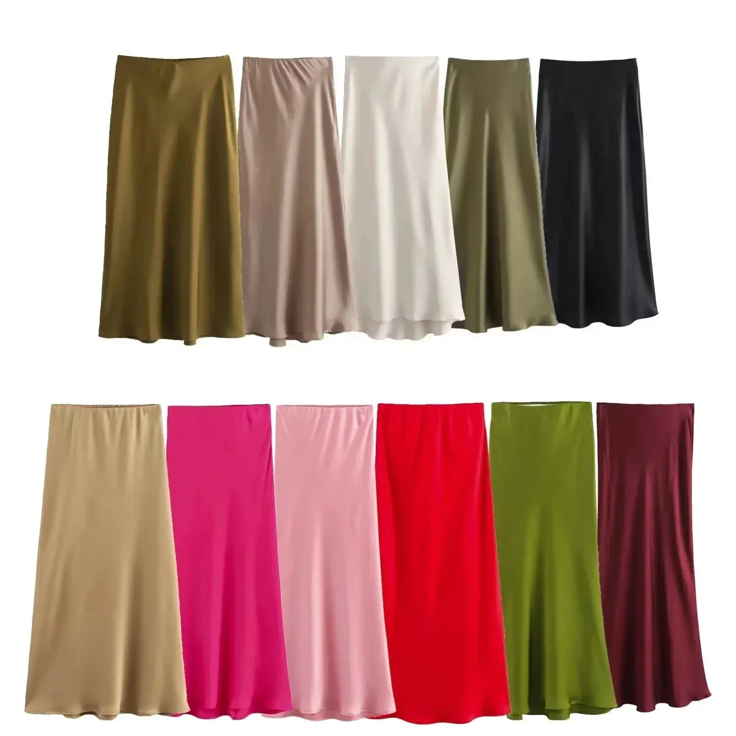 Women's Skirts Basic Satin Skirt High Waist Stylish Long Skirts Midi Chic And Elegan