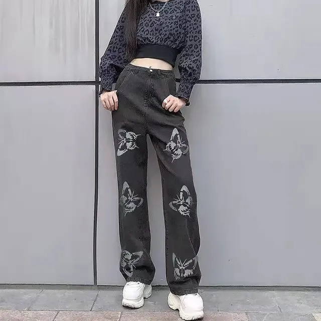 Women’s Straight Leg Pants with Butterfly Accents