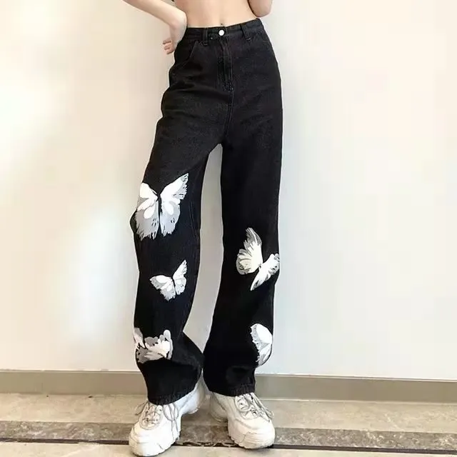 Women’s Straight Leg Pants with Butterfly Accents