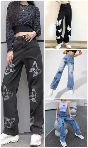 Women’s Straight Leg Pants with Butterfly Accents