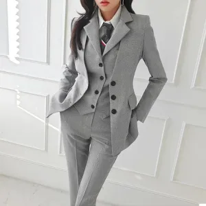 Women's Vintage 3-Piece Suit: Blazer, Vest & Trousers for Office Wear