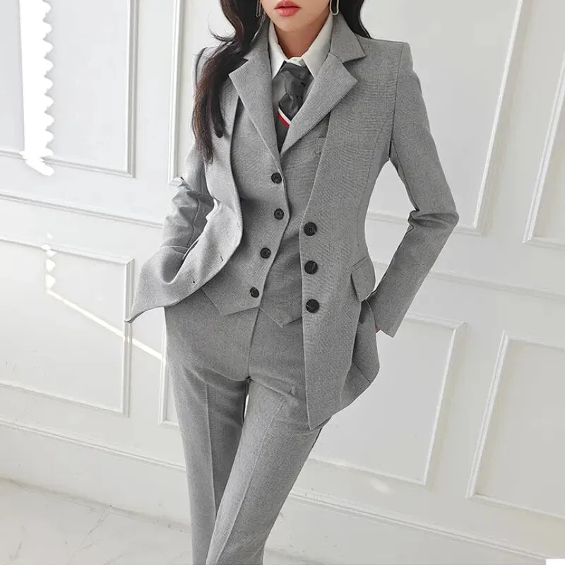Women's Vintage 3-Piece Suit: Blazer, Vest & Trousers for Office Wear