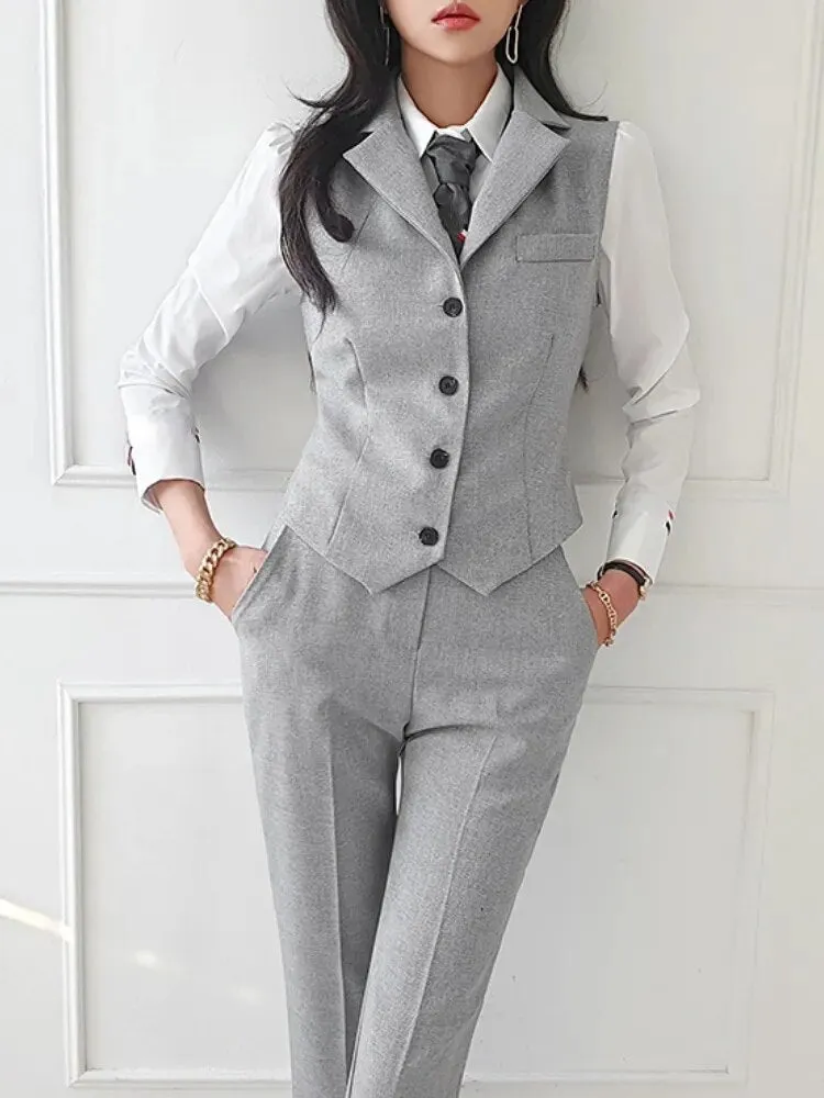 Women's Vintage 3-Piece Suit: Blazer, Vest & Trousers for Office Wear