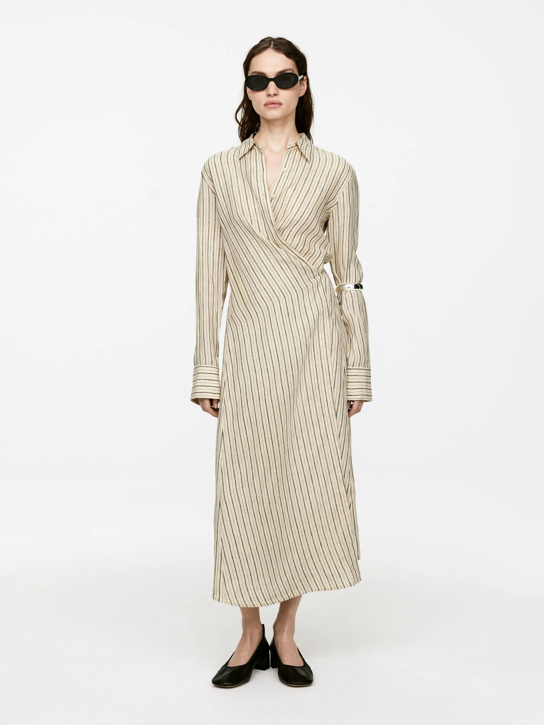 Wrap-Detail Linen Dress