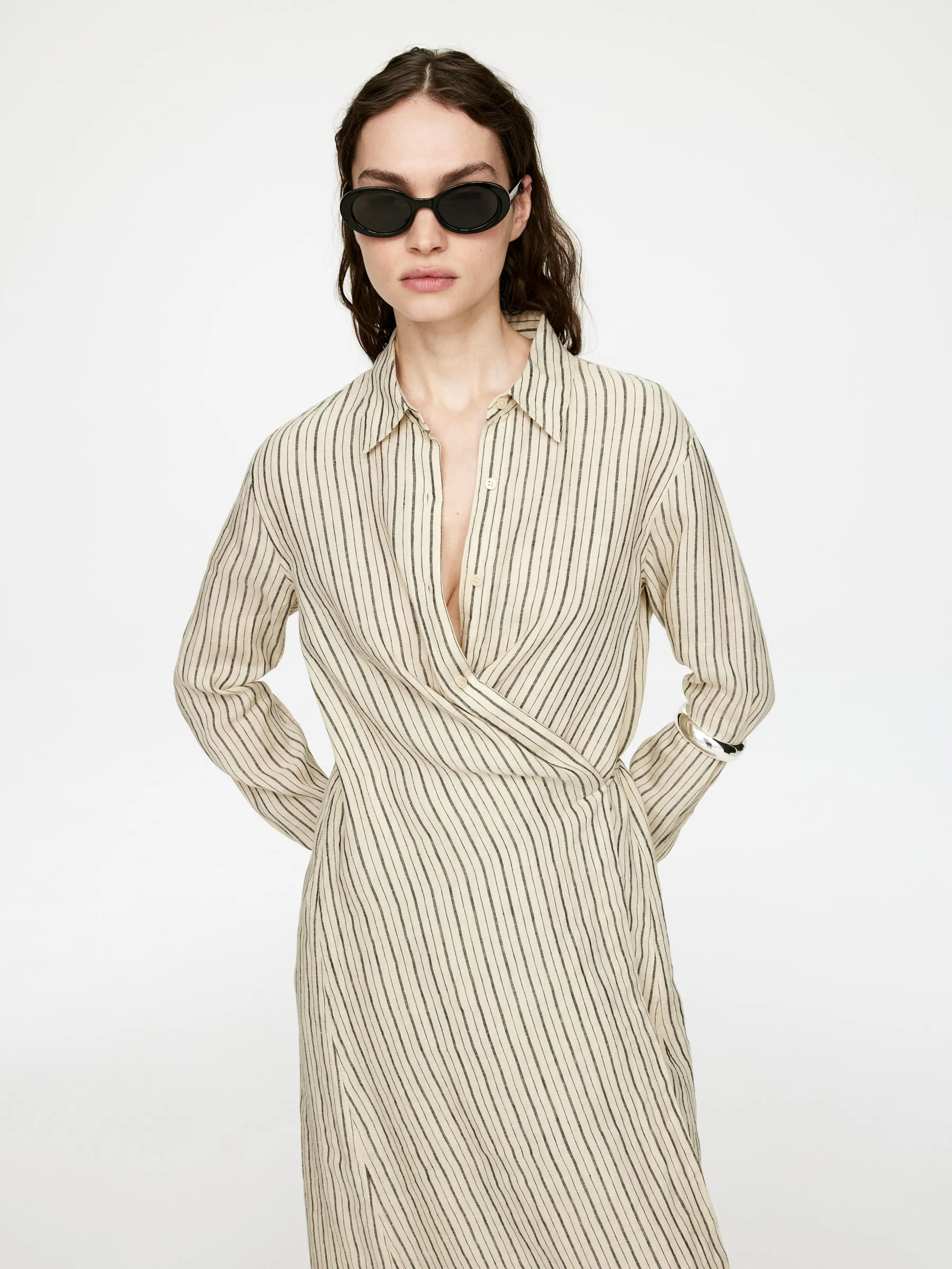 Wrap-Detail Linen Dress