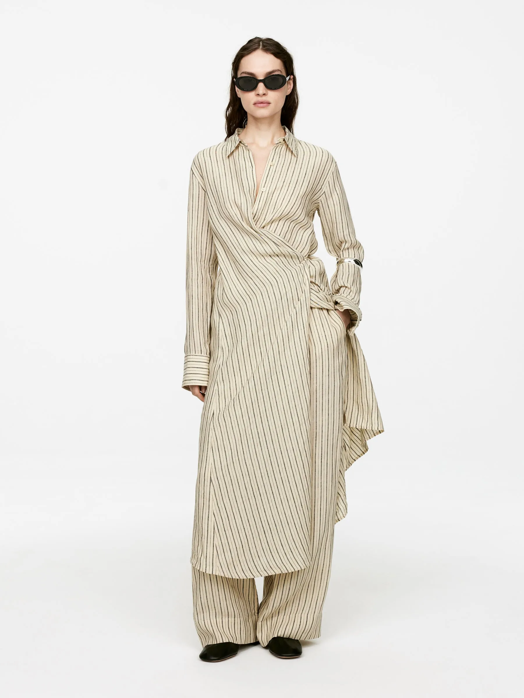 Wrap-Detail Linen Dress