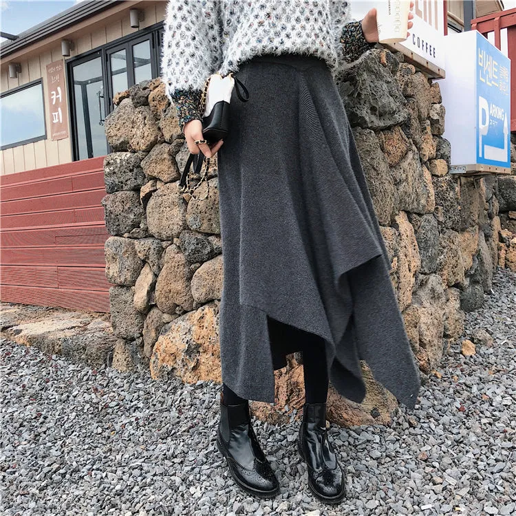 Y2K Asymmetric Knitted Midi Skirt