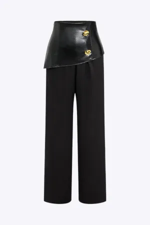 Yvette - Elegant Button Patchwork Woman's Trousers